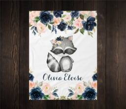 Personalized Baby Name Blanket, Gift, Racoon, Custom Coming Home Hospital Shower Gift Birthday Woodland - thumbnail 1