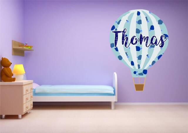 Personalised Hot Air Balloon Vintage Blue Boys Wall Art Sticker Kit Decal Mural Graphic Cute Nursery - image 1