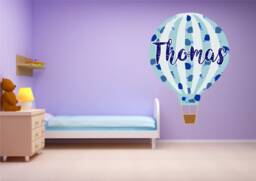 Personalised Hot Air Balloon Vintage Blue Boys Wall Art Sticker Kit Decal Mural Graphic Cute Nursery - thumbnail 1