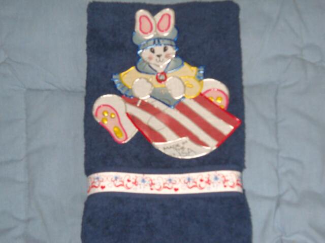 Patriotic Bunny Appliqued Hand Towel 4Th Of July Decor - image 1