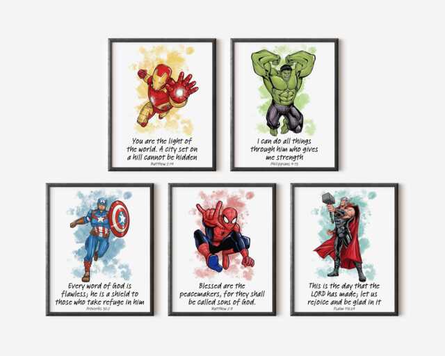 Superhero Bible Verse Prints - Set Of 5, Christian Kids Wall Art, Printed Or Framed - image 1