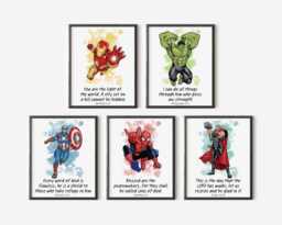 Superhero Bible Verse Prints - Set Of 5, Christian Kids Wall Art, Printed Or Framed - thumbnail 1