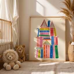 Book Castle, Art, Nursery Room Reading Classroom Gift For Reader, Colorful Kids Room, Nook Art - thumbnail 2