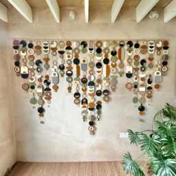 Large Mid-Century Modern Wall Sculpture - Geometric Plywood & Ceramic Decor