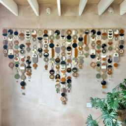 Large Mid-Century Modern Wall Sculpture - Geometric Plywood & Ceramic Decor - thumbnail 2