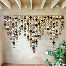 Large Mid-Century Modern Wall Sculpture - Geometric Plywood & Ceramic Decor - thumbnail 4