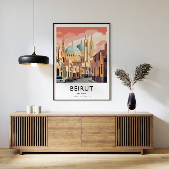 Beirut Lebanon Travel Poster Colorful Cityscape Art Print - image 1