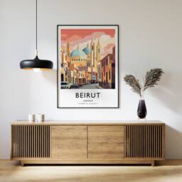 Beirut Lebanon Travel Poster Colorful Cityscape Art Print - thumbnail 1