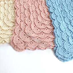Handmade Crochet Lace Baby Blanket Ivory Cream Shells, Merino Blend - thumbnail 2