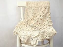 Handmade Crochet Lace Baby Blanket Ivory Cream Shells, Merino Blend