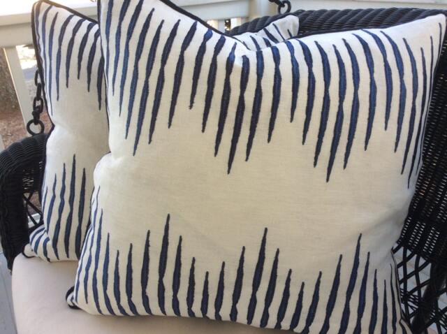 "Hodsoll Mackenzie O Pillow Cover in White & Dark Navy Embroidered ""Aria" - image 1