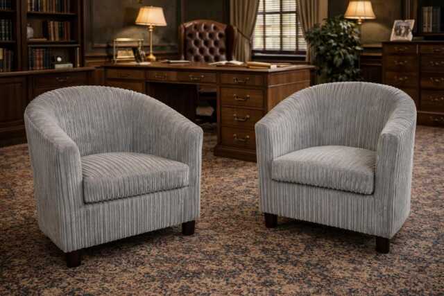 Accent Tub Chair Upholstered in A Luxurious Silver Jumbo Cord Fabric - image 1