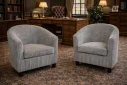 Accent Tub Chair Upholstered in A Luxurious Silver Jumbo Cord Fabric