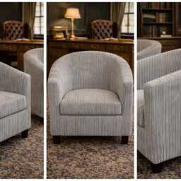 Accent Tub Chair Upholstered in A Luxurious Silver Jumbo Cord Fabric - thumbnail 3