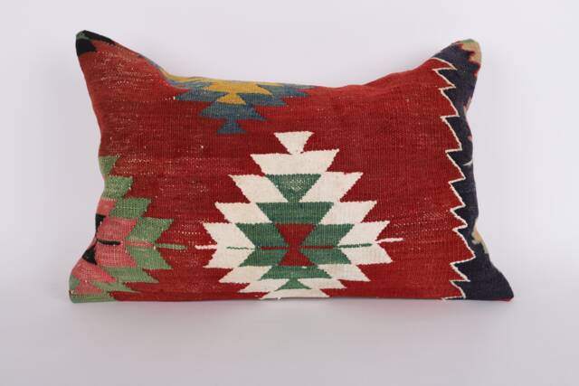 Vintage Turkish Kilim Pillow Cover Handmade Wool, 16x24 Decorative Cushion - image 1