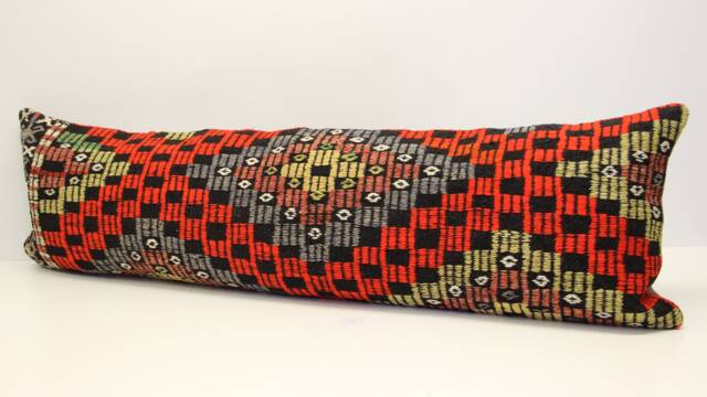 King Size Kilim Pillow Cover 14x48, Turkish Wool Lumbar Cushion - image 1