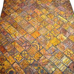 Antique Handmade Tapestry Golden Thread Embroidery Mirror Patch Work Vintage Wall Hanging - thumbnail 2