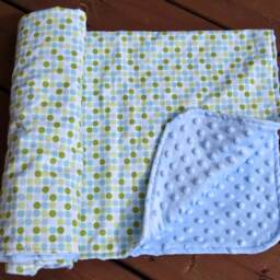 Handmade Baby Minky Blanket Blue Dotted Crib Blanket - 29.5x40 - thumbnail 2