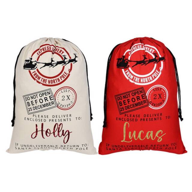 Personalised Christmas Santa Sack Large Cotton Gift Sack, Any Name - image 1