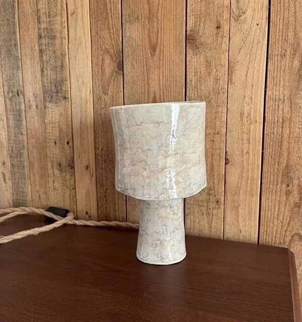 Handmade Ceramic Table Lamp With Textured Glaze Sculptural Stoneware Light in Neutral Tones White & Beige Mix Clay Lamp Hand Crafted - image 1