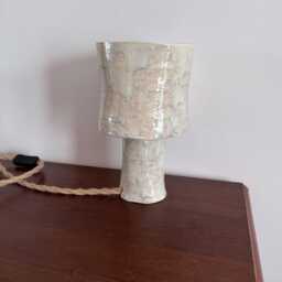 Handmade Ceramic Table Lamp With Textured Glaze Sculptural Stoneware Light in Neutral Tones White & Beige Mix Clay Lamp Hand Crafted - thumbnail 3