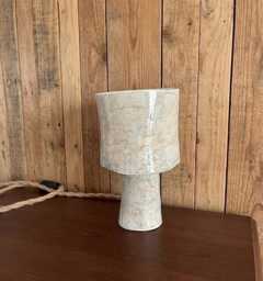Handmade Ceramic Table Lamp With Textured Glaze Sculptural Stoneware Light in Neutral Tones White & Beige Mix Clay Lamp Hand Crafted - thumbnail 1
