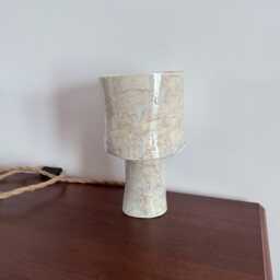 Handmade Ceramic Table Lamp With Textured Glaze Sculptural Stoneware Light in Neutral Tones White & Beige Mix Clay Lamp Hand Crafted - thumbnail 2