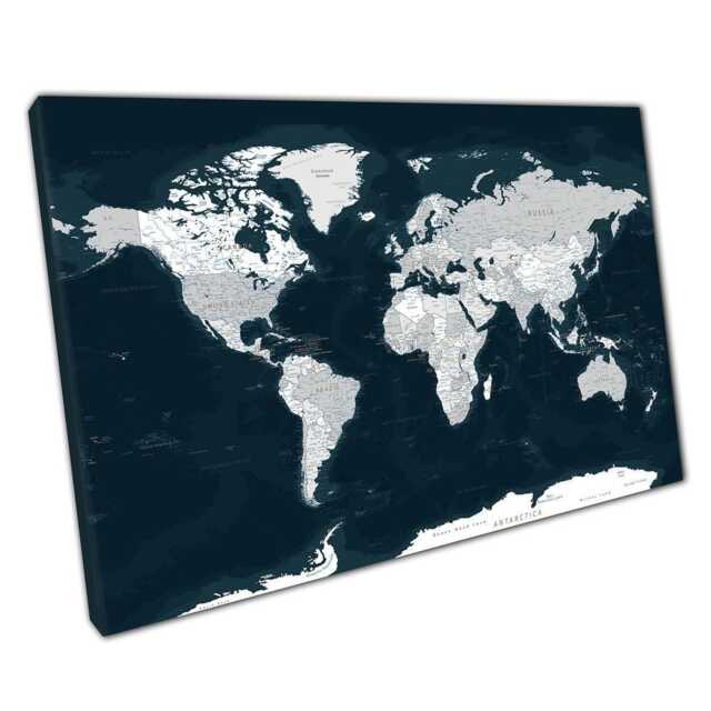 Minimalist World Map Canvas Print Black White Wall Art With Country Names For Home Office - image 1
