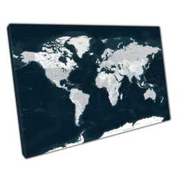 Minimalist World Map Canvas Print Black White Wall Art With Country Names For Home Office - thumbnail 1