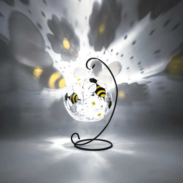 Daisies & Bees Glass Candle Holder, Hand Painted Tea Light Shelf Decor Idea - image 1