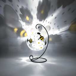Daisies & Bees Glass Candle Holder, Hand Painted Tea Light Shelf Decor Idea - thumbnail 1