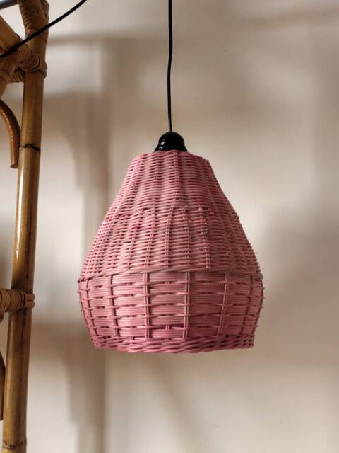 Suspension Lamp in Pink Wicker - image 1