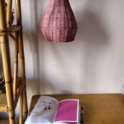 Suspension Lamp in Pink Wicker - thumbnail 3