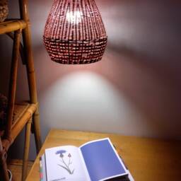 Suspension Lamp in Pink Wicker - thumbnail 4