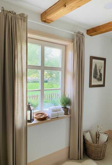 Handmade Linen Curtain Panel - Semi Sheer Natural Curtains Light Filtering Window Drapes Modern Rustic Scandinavian Home Decor - image 1