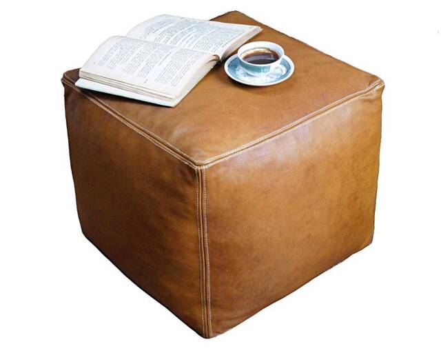 Leather Pouf Cube - Vintage Look - image 1