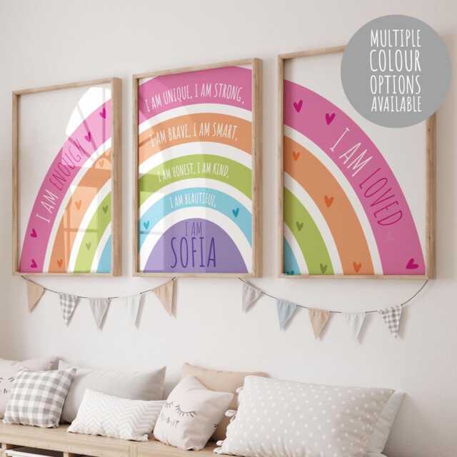 Set Of 3 Girls Bedroom Prints, Rainbow Print, Affirmation Wall Art, Decor, You Are Loved Nursery Art - image 1
