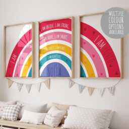 Set Of 3 Girls Bedroom Prints, Rainbow Print, Affirmation Wall Art, Decor, You Are Loved Nursery Art - thumbnail 3