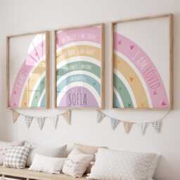 Set Of 3 Girls Bedroom Prints, Rainbow Print, Affirmation Wall Art, Decor, You Are Loved Nursery Art - thumbnail 2