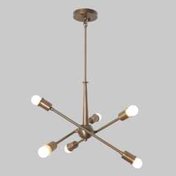 Mid Century Modern Brass Sputnik Chandelier, Six-Light Ceiling Fixture - thumbnail 1