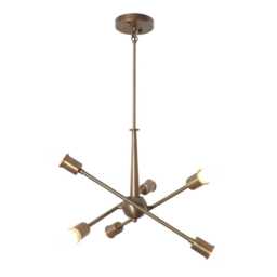 Mid Century Modern Brass Sputnik Chandelier, Six-Light Ceiling Fixture - thumbnail 2