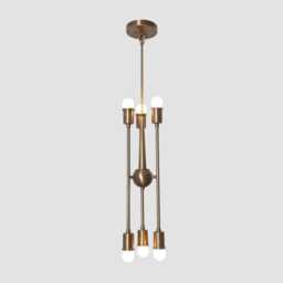 Mid Century Modern Brass Sputnik Chandelier, Six-Light Ceiling Fixture - thumbnail 3
