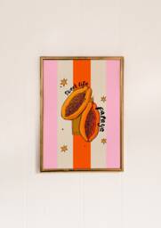 Papaya Art Print Tropical Fruit, Pink & Orange Decor - thumbnail 1