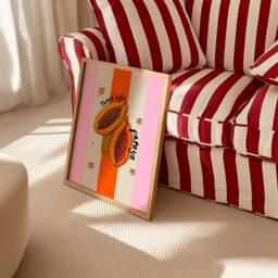 Papaya Art Print Tropical Fruit, Pink & Orange Decor - thumbnail 2