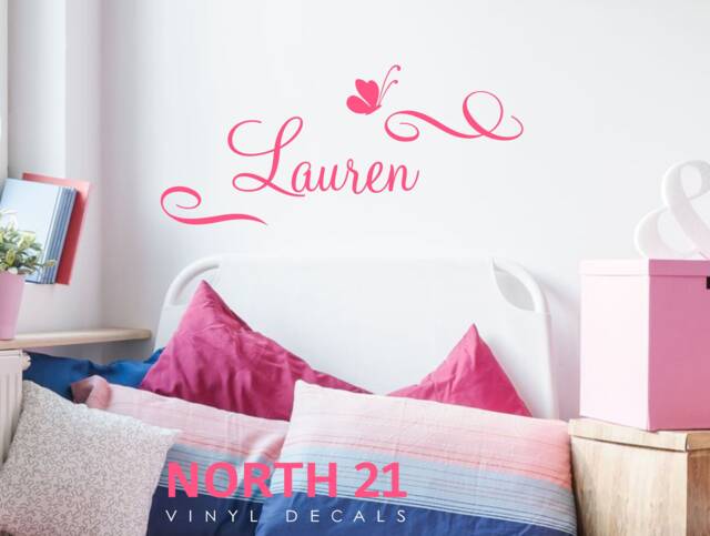 Girls Name Wall Decal - Custom Decor Butterfly Sticker Nursery Art - image 1