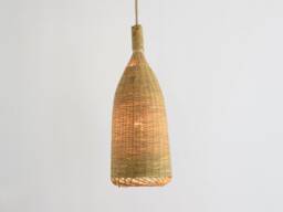Tall Bamboo Pendant Light - Repurposed Fishing Trap Lampshade Natural Bohemian