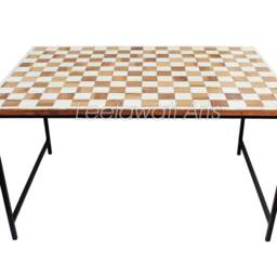 Wooden Inlay Furniture Chess Design Center Table With Black Iron Leg/Tea Coffee - thumbnail 3