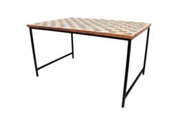 Wooden Inlay Furniture Chess Design Center Table With Black Iron Leg/Tea Coffee