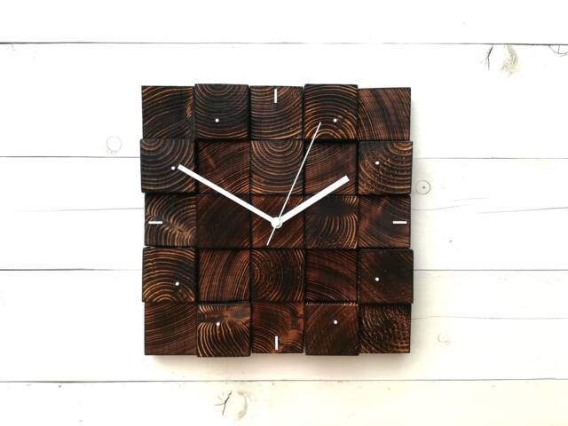 Rustic Square Wood Wall Clock With Scandinavian Moss - 12x12 - image 1