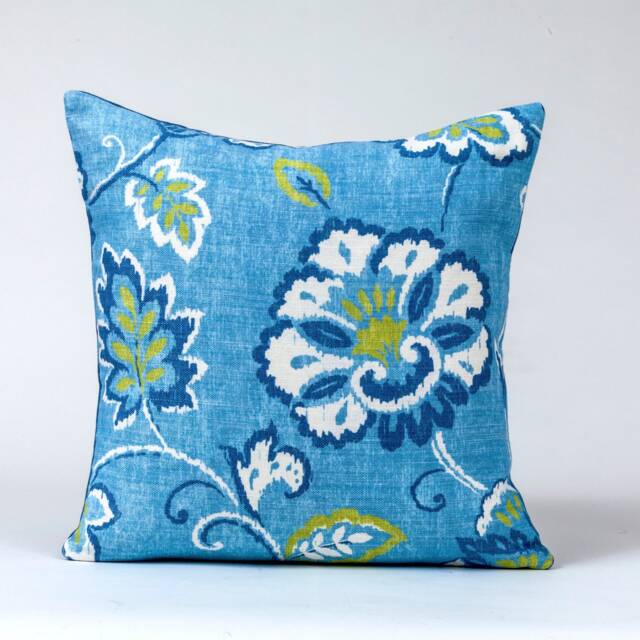 Thibaut Floral Pillow Cover Blue Jacobean Linen Cotton Blend - image 1